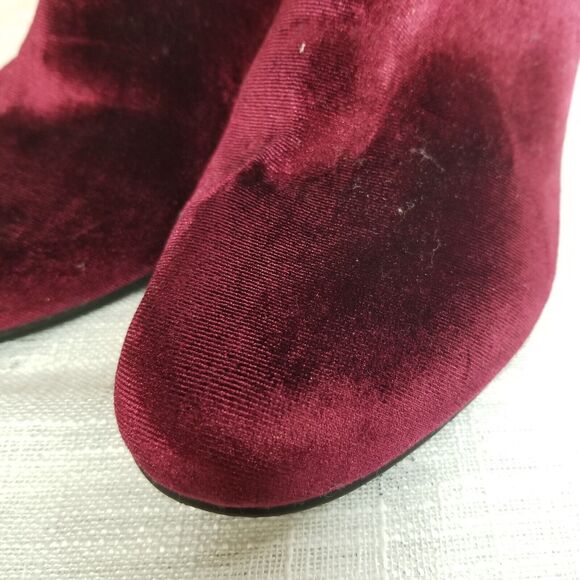 Francesca's Wine Burgundy Velvet Sock Ankle Boots Bootie Retro Size 10 - Picture 5 of 13